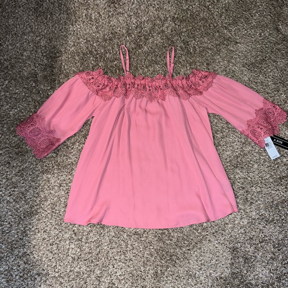 A. Byer Pink Off Shoulder Shirt - Size Medium - NWT